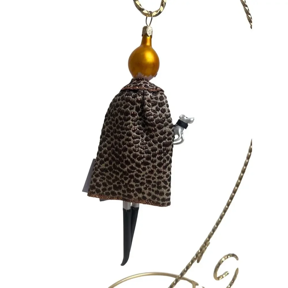 De Carlini Bergdorf Goodman Glass Ornament Leopard Coat Lady Dog Italy w/ BG Box